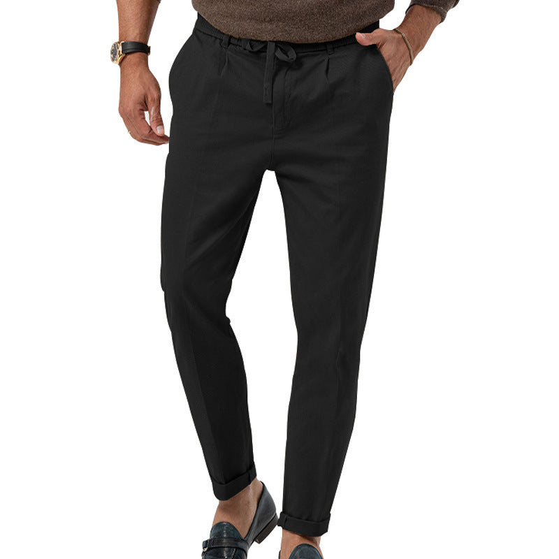 Herren Tapered Leinen-Baumwoll-Hose mit Elastikbund, Tunnelzug und Bündchen Drune