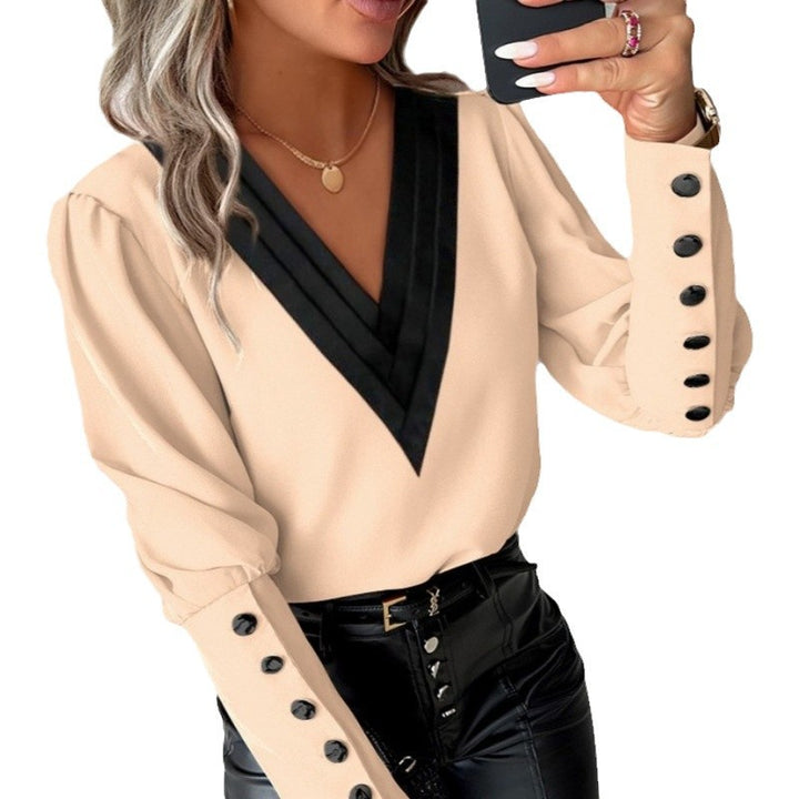 Damen Bluse mit V-Ausschnitt und eleganten Puffärmeln Drune