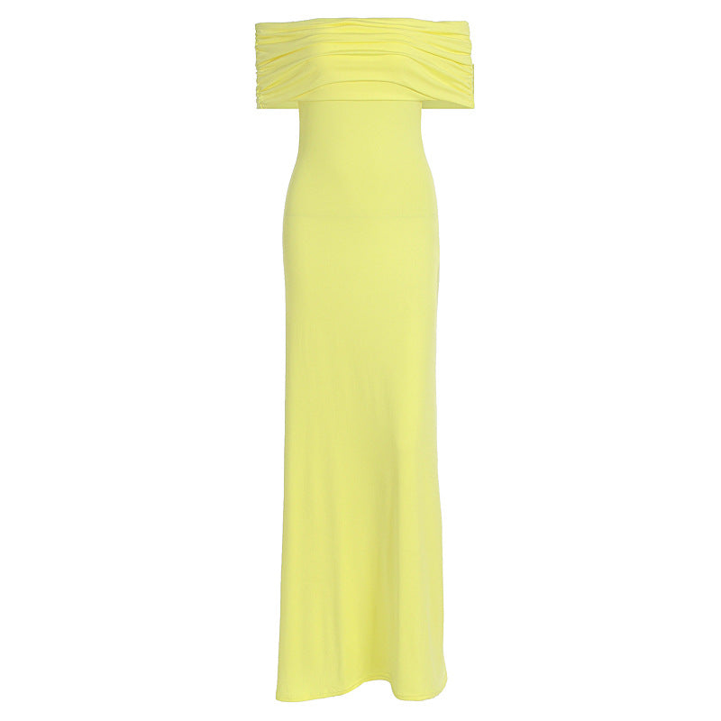 Damen Off-Shoulder Maxikleid mit dekorativen Rüschendetails Drune