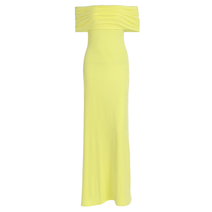 Damen Off-Shoulder Maxikleid mit dekorativen Rüschendetails Drune