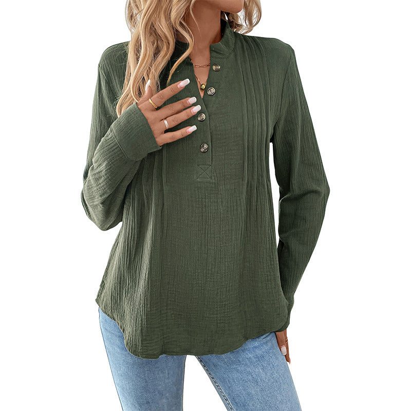Damen Hochwertiges Langarmshirt mit Knöpfen Drune