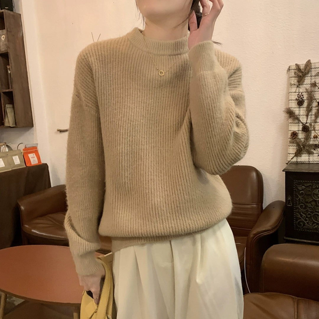 Damen bequemer Strickpullover mit feinem Rippenmuster und lässigem Schnitt Drune