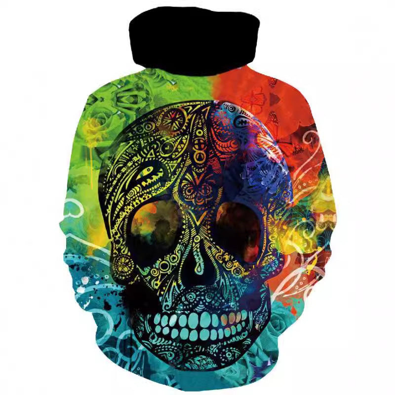 Herren Kapuzenpullover mit fotorealistischem 3D-Skull-Print, Kronen- & Kettenmotiv Drune