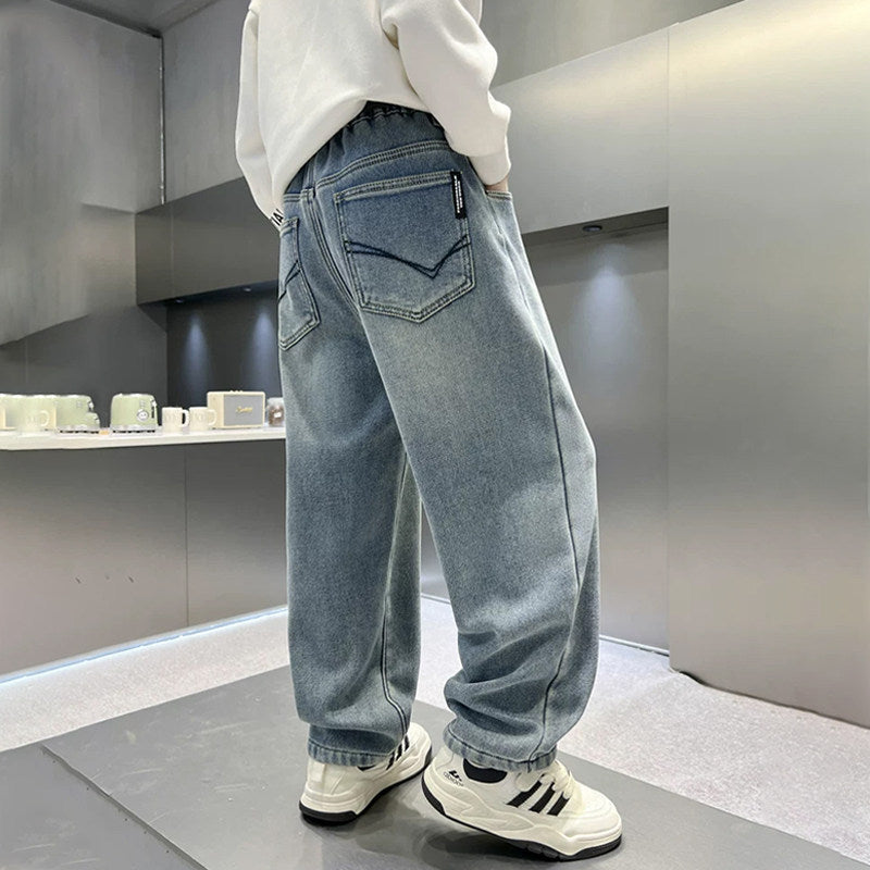 Unisex modische weite Jeanshose mit elastischem Bund Drune