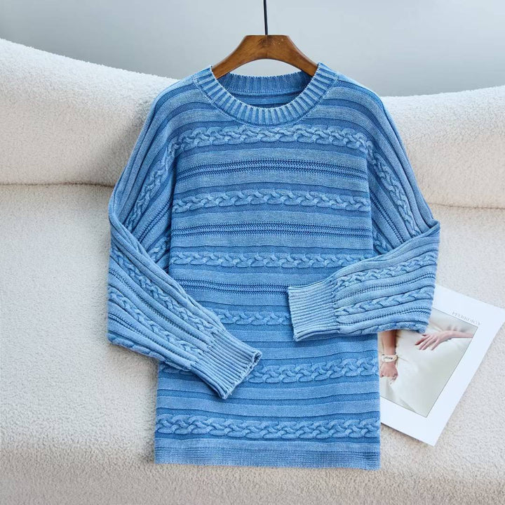 Damen Strickpullover mit strukturiertem Zopfmuster und lässigem Schnitt Drune
