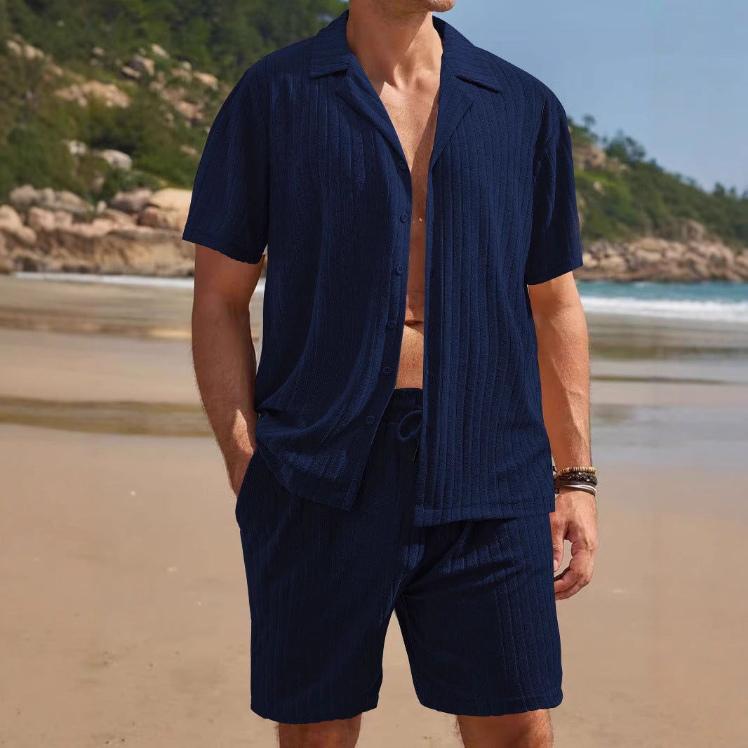 Herren lässiges Kurzarm-Oberteil und Shorts Set mit strukturiertem Design Drune