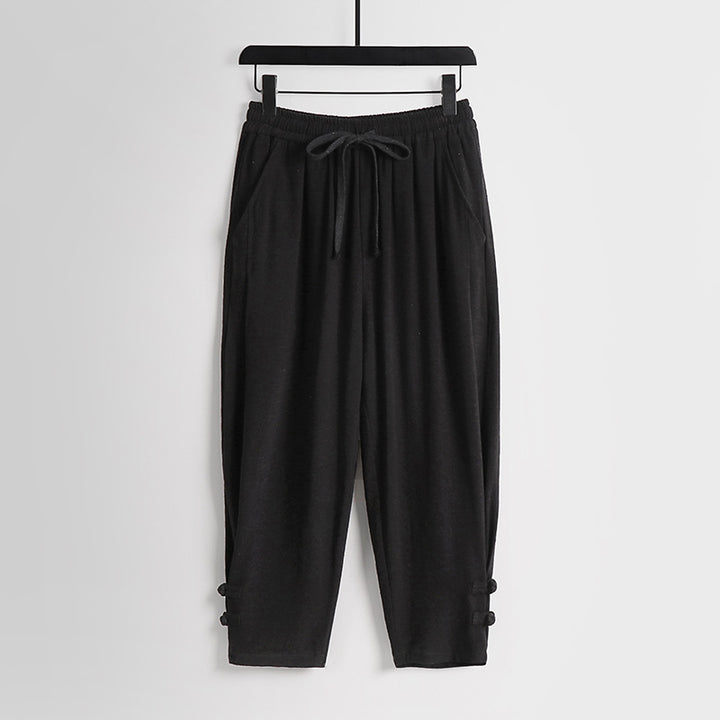 Damen Freizeit-Jogginghose mit Tunnelzug und Zierknöpfen am Knöchel Drune