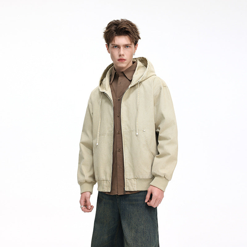 Herren Oversize Kapuzenjacke aus gewaschenem Canvas mit Reißverschluss und Utility-Taschen Drune