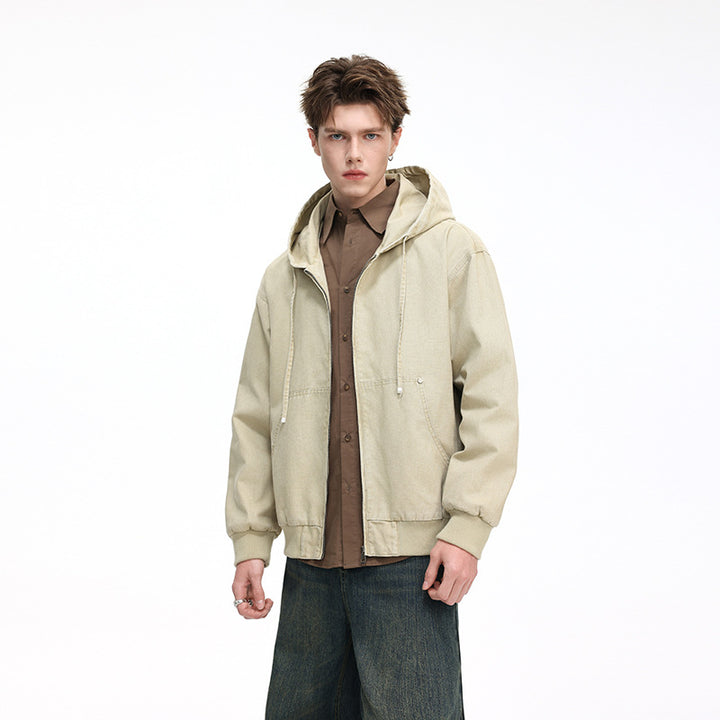 Herren Oversize Kapuzenjacke aus gewaschenem Canvas mit Reißverschluss und Utility-Taschen Drune