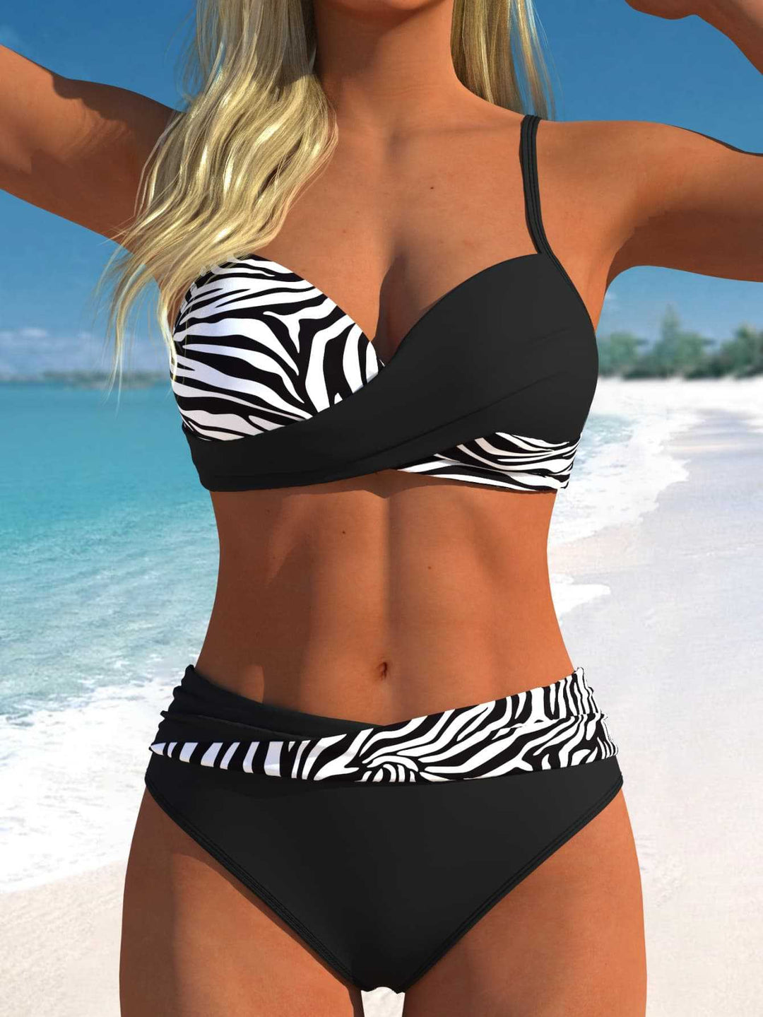 Damen Bikini-Set mit floralem Wickelmuster und bequemen High-Waist-Höschen Drune