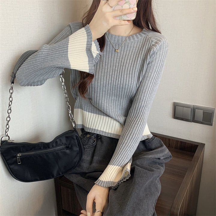 Damen modischer Rippstrickpullover mit lässigem Schnitt Drune
