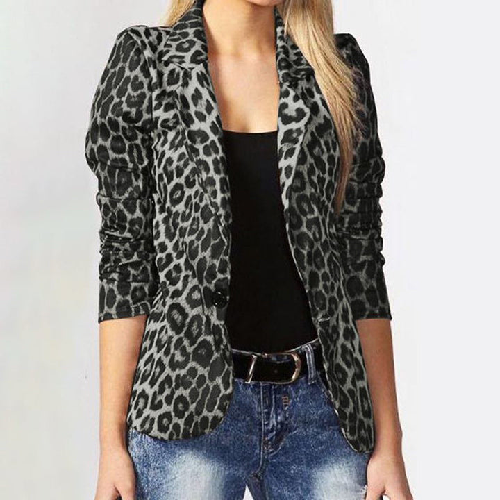 Damen Elegante Leopard-Muster Blazerjacke mit tailliertem Schnitt Drune