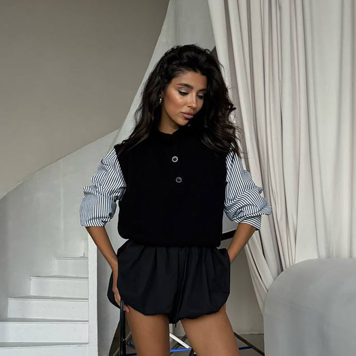 Damen Strickpullover mit hochabschließendem Kragen und Knopfdetails Drune