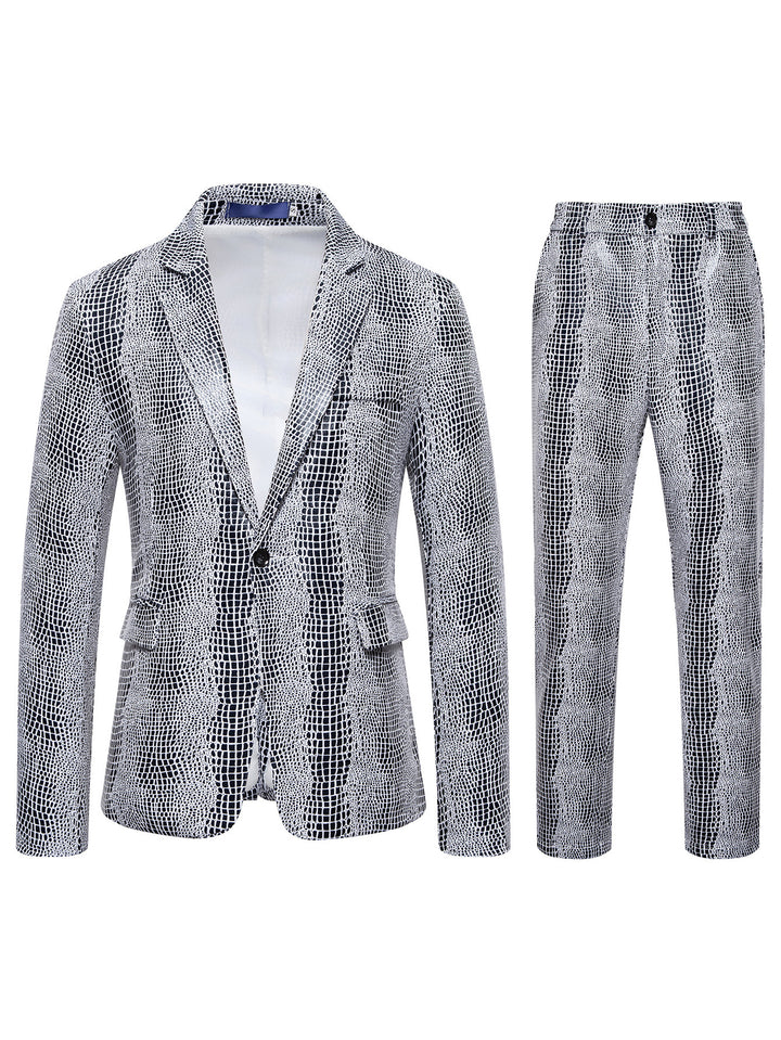 Herren Zweiteiliges Glamour-Anzugset mit metallischem Kroko-Effekt und schmaler Silhouette Drune