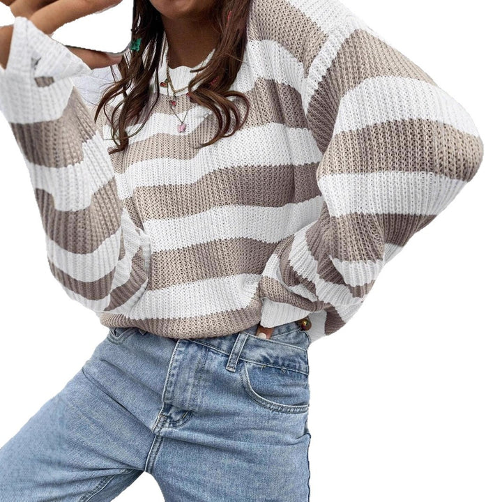 Damen modischer Strickpullover mit breiten Blockstreifen Drune