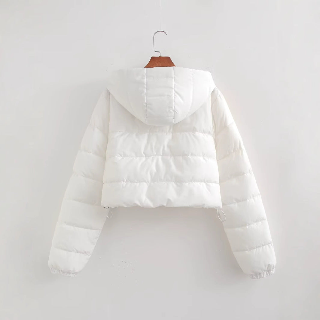 Damen Kurze gesteppte Kapuzen‑Steppjacke mit Tunnelzug und Reißverschluss Drune