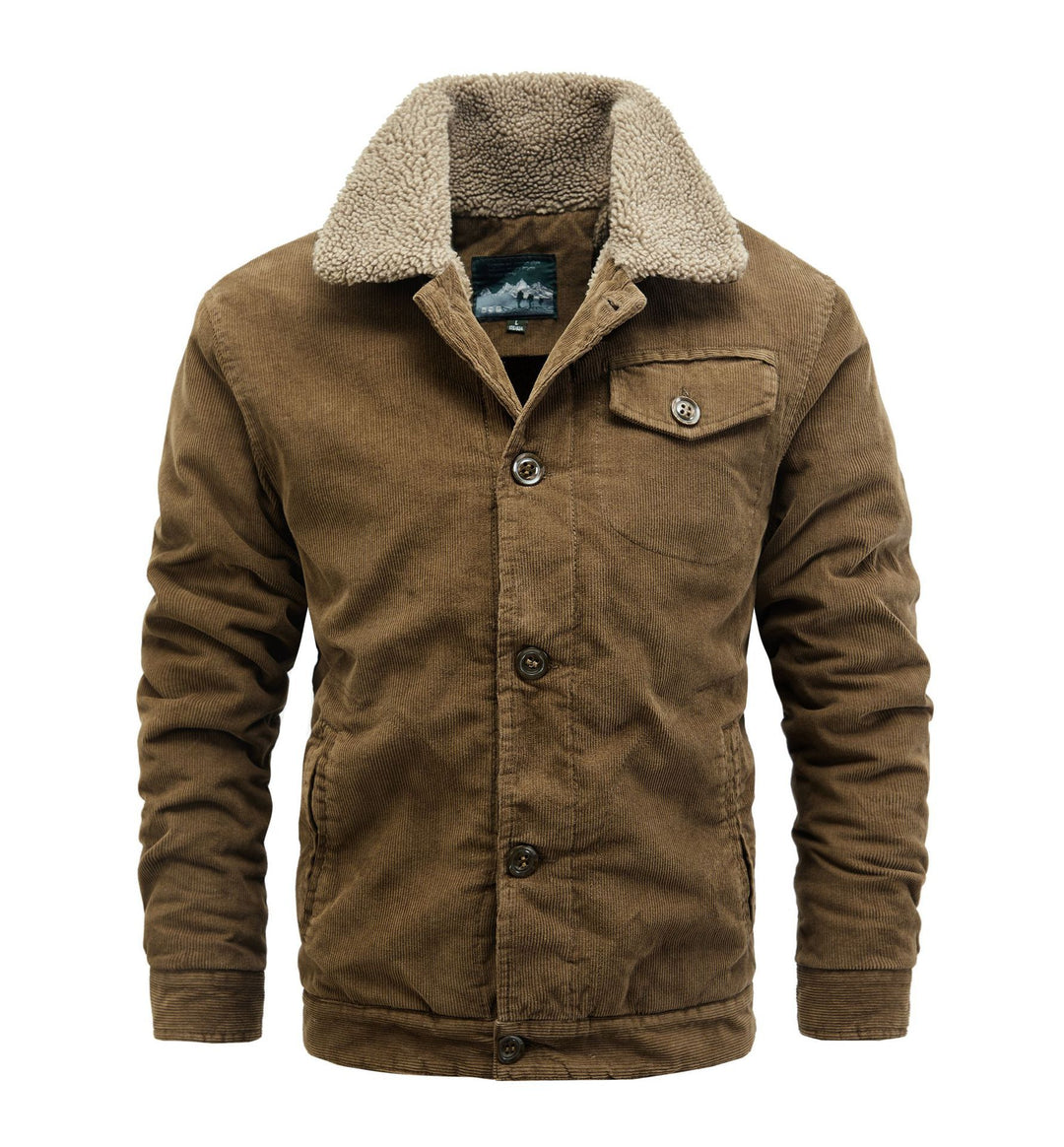 Herren Cord-Truckerjacke mit durchgehendem Sherpa‑Futter und Hemdkragen Drune