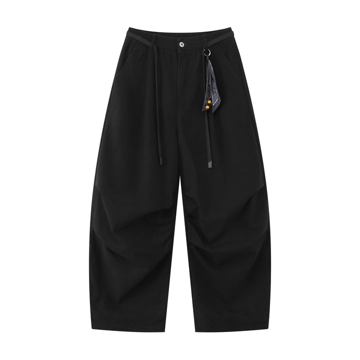 Damen Weite Culotte‑Hose mit Elastikbund, Stufenfalten und dekorativem Tuchanhänger Drune