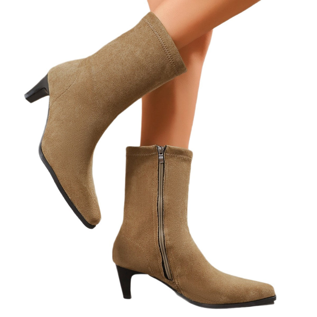 Damen modische Stiefeletten mit elegantem Schaftrand und spitzem Zehenbereich Drune