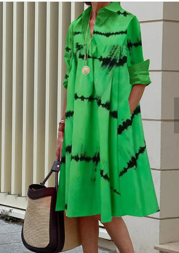 Damen Lockeres Hemdblusenkleid aus Satinoptik mit barockem Ketten‑Print und 3/4‑Ärmeln Drune