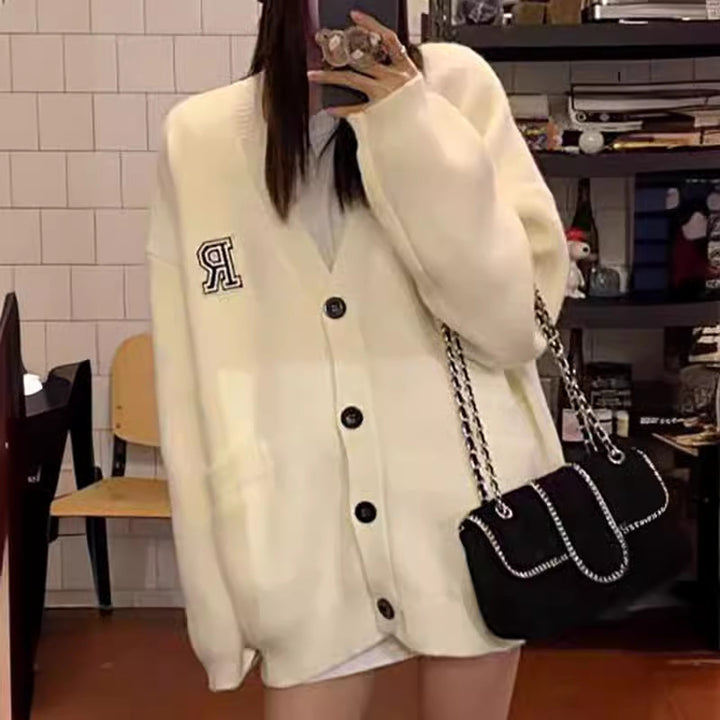 Damen lässige Strickjacke mit aufgesetzten Taschen und Knopfverschluss Drune