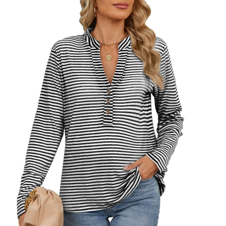 Damen Langarmshirt mit Knopfleiste und strukturierter Oberfläche Drune