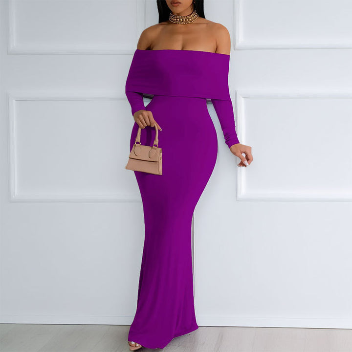 Damen Bodycon Maxikleid mit schulterfreiem Design und langem Ärmel Drune