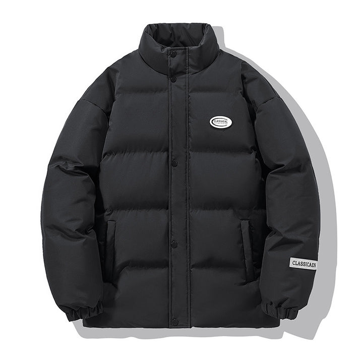 Unisex Wattierte City-Pufferjacke mit hochschließendem Stehkragen und verdeckter Druckknopfleiste Drune
