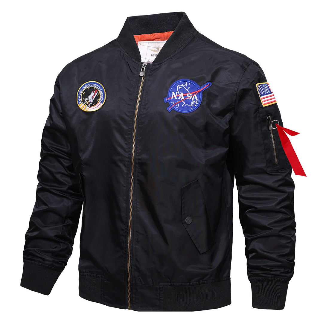 Männermode mit  besticktem Patch Flug-Bomberjacke mit kontrastierender Innenfutter und Utility-Ärmeltasche Drune
