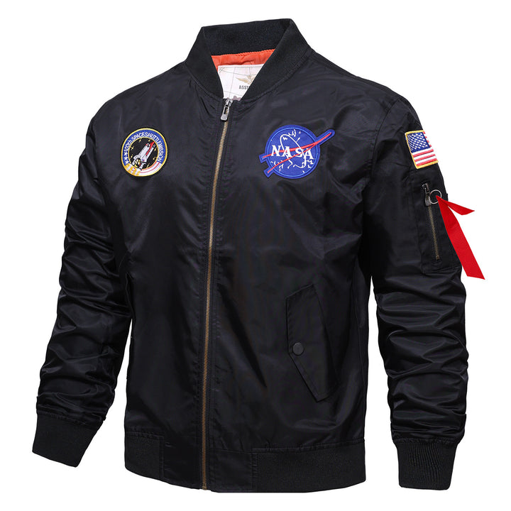 Männermode mit  besticktem Patch Flug-Bomberjacke mit kontrastierender Innenfutter und Utility-Ärmeltasche Drune