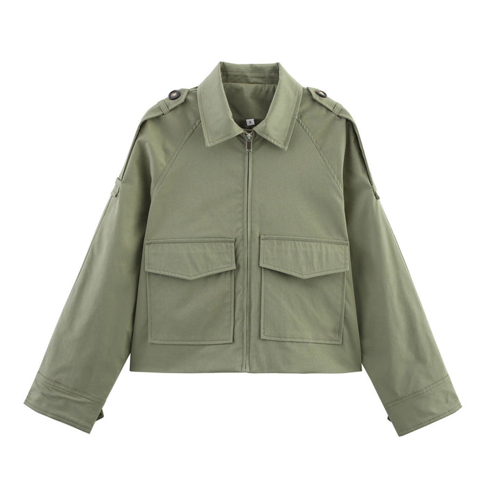 Damen nan kurze Utility-Blousonjacke mit aufgesetzten Klappentaschen und Epauletten Drune