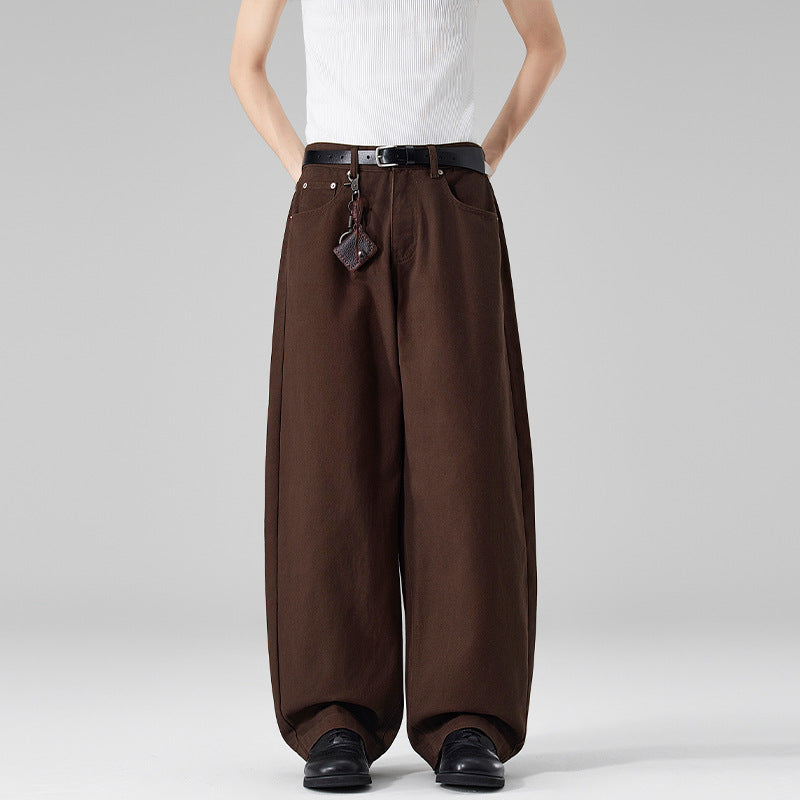 Damen Weite High‑Waist Baumwoll-Twill Baggy‑Hose mit tiefem Schritt Drune