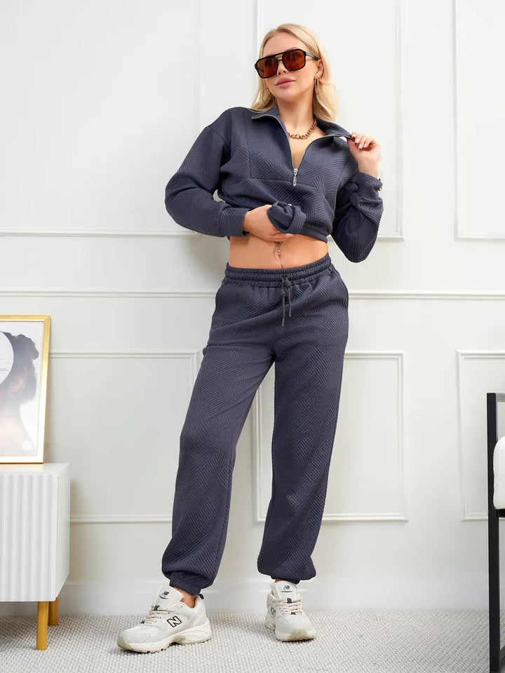 Damen nan gesteppter Loungeanzug mit halbem Reißverschluss und elastischer Komforthose Drune