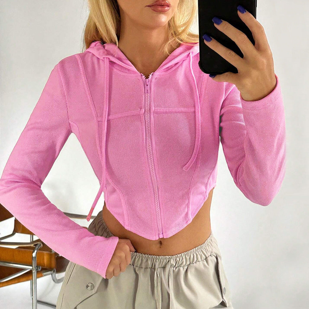 Damen cropped Zip-Hoodie mit langen Ärmeln und figurbetonendem Schnitt Drune