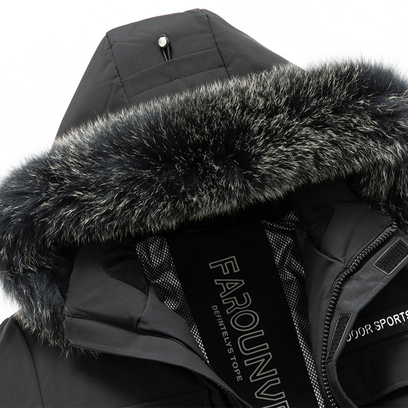 Herren Langer Winterparka mit abnehmbarer Kapuze und Kunstfellbesatz, Thermogefüttert Drune