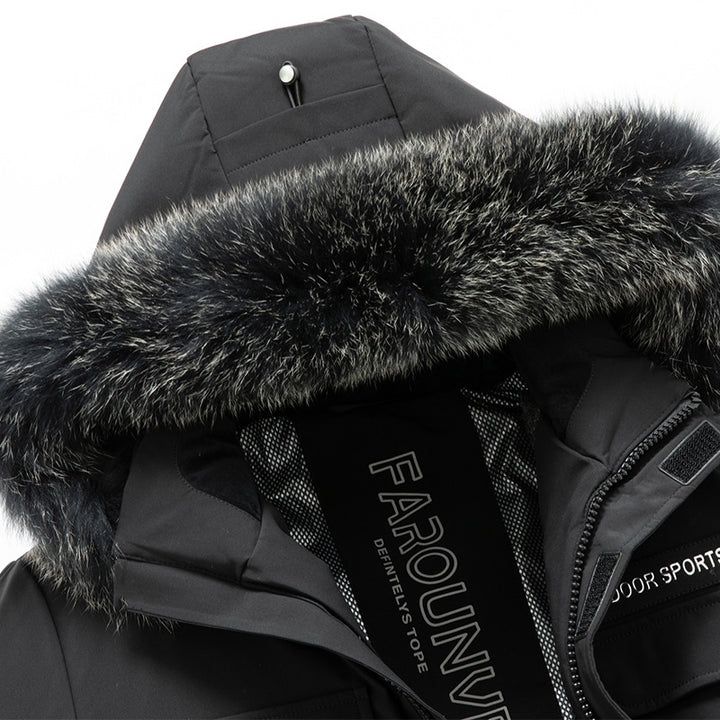 Herren Langer Winterparka mit abnehmbarer Kapuze und Kunstfellbesatz, Thermogefüttert Drune