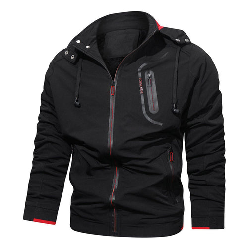 Herren leichte Kapuzen-Übergangsjacke mit wasserabweisender Oberfläche, verdeckten Reißverschlüssen und raffinierten Raffärmeln Drune