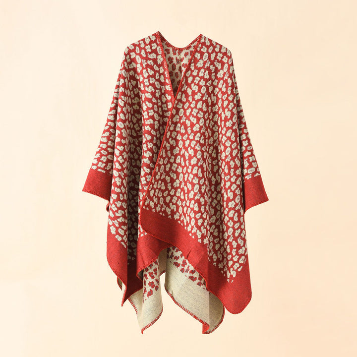 Damen Wollmix-Ruana mit tonigem Leopardenjacquard und kastigem Kimono-Fall Drune