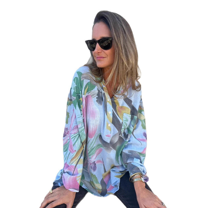 Damen Chice Bluse mit floralen Mustern und Druckknopfverschluss Drune