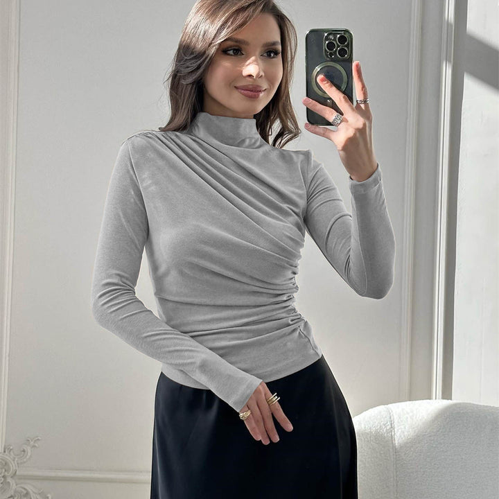 Damen Fitted Langarmshirt mit Stehkragen und seitlicher Raffung Drune