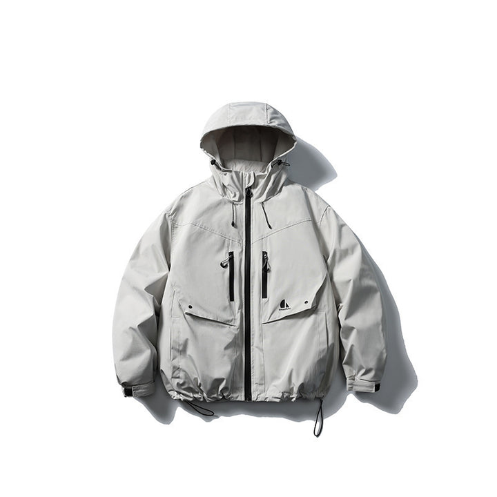 Unisex Wasserdichte technische Kapuzenjacke mit Mehrfach‑Taschen und verstellbarem Saum Drune