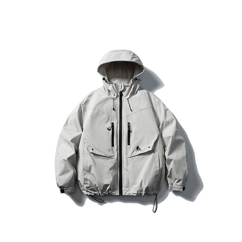 Unisex Wasserdichte technische Kapuzenjacke mit Mehrfach‑Taschen und verstellbarem Saum Drune