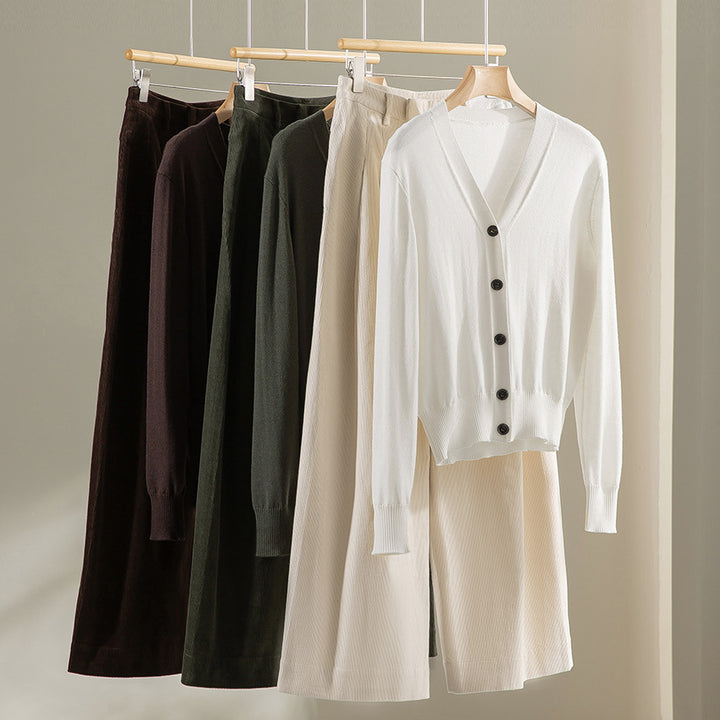 Damen Feiner V-Ausschnitt Cardigan mit Knopfleiste und geripptem Saum Drune