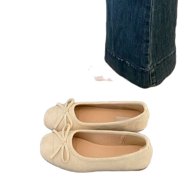 Damen Ballerina-Slipper mit quadratischer Zehenbox, weichem Komfortfußbett und Zierschleife Drune
