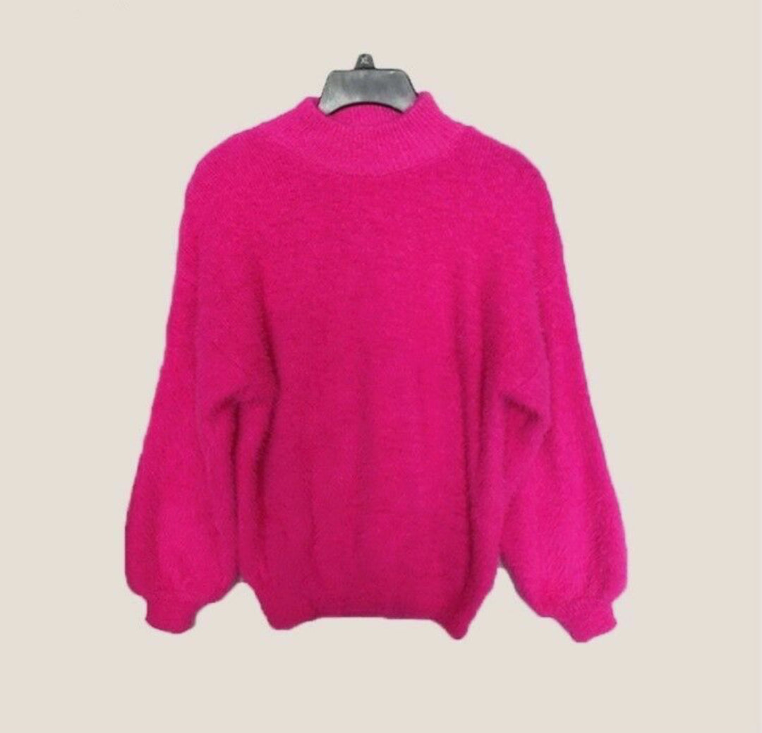 Damen Flauschiger Mohair-Mix Pullover mit Stehkragen und Oversize-Silhouette Drune