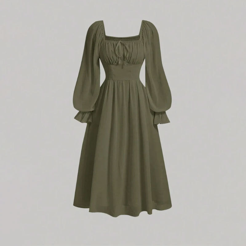 Damen Elegantes Midikleid mit Puffärmeln Drune
