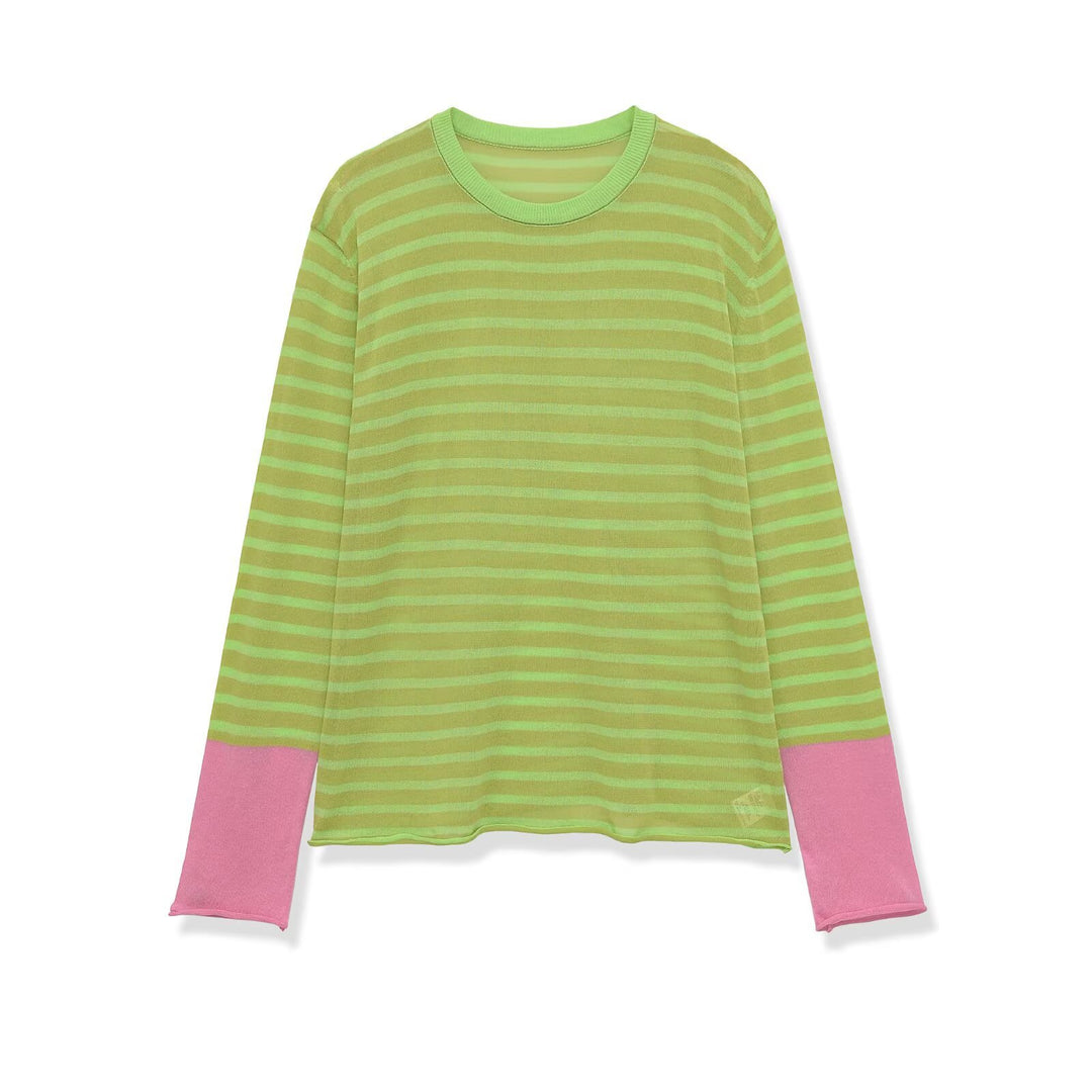 Damen Feinstrick-Longsleeve mit maritimen Querstreifen und kontrastierten Ärmeln Drune