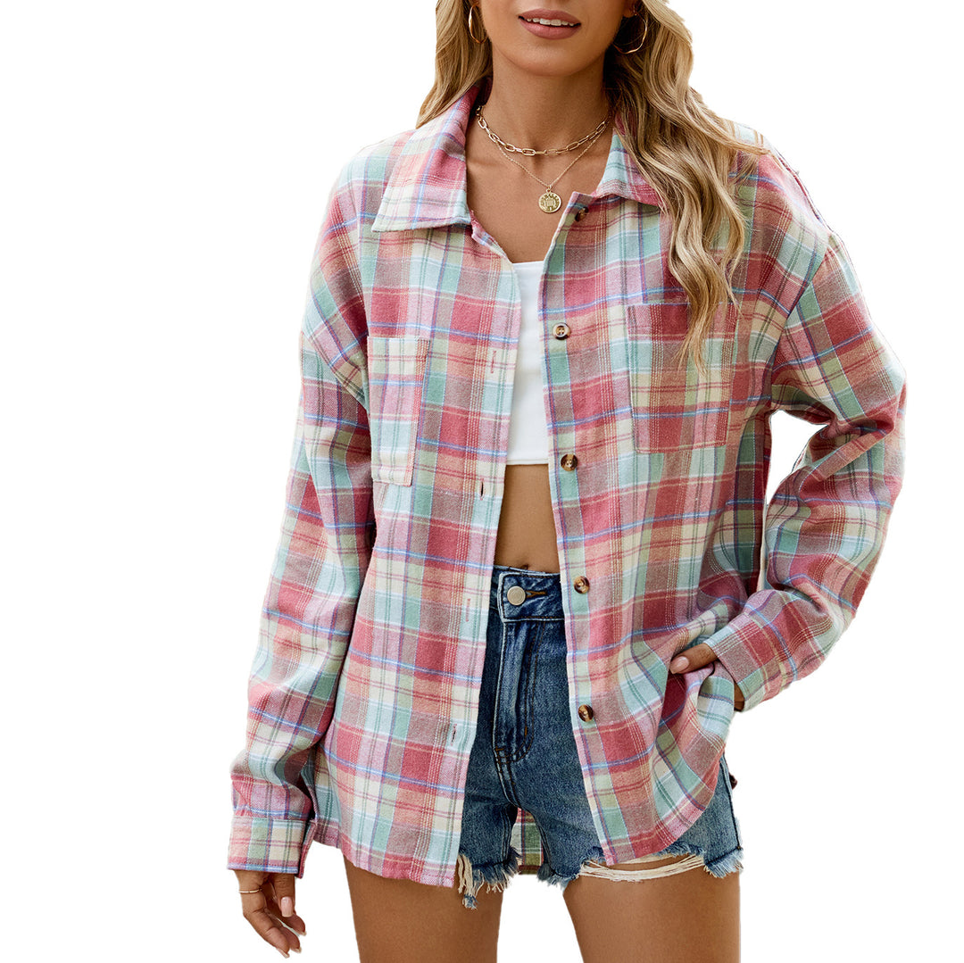 Damen Karierte Overshirtjacke mit lässigem Schnitt und praktischen Taschen Drune
