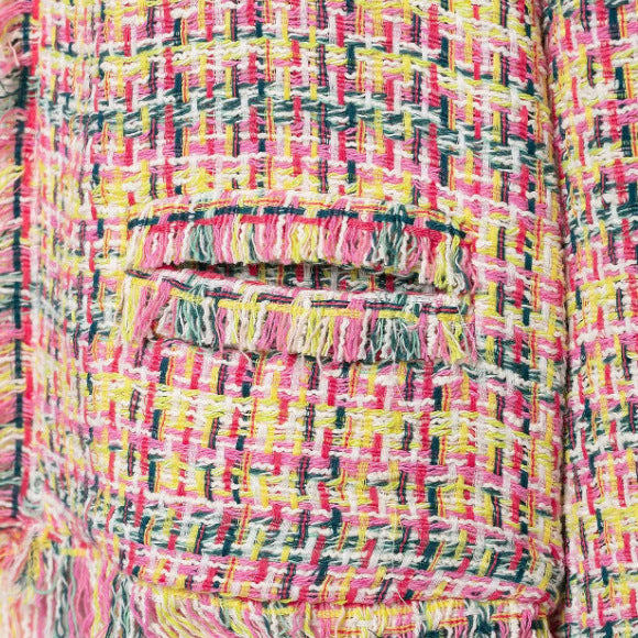 Damen Cropped Bouclé‑Tweed‑Blazer im Chanelstil mit Fransenabschlüssen Drune