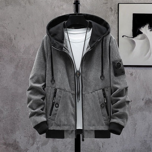Herren Modische Cordjacke mit abnehmbarer Kapuze Drune